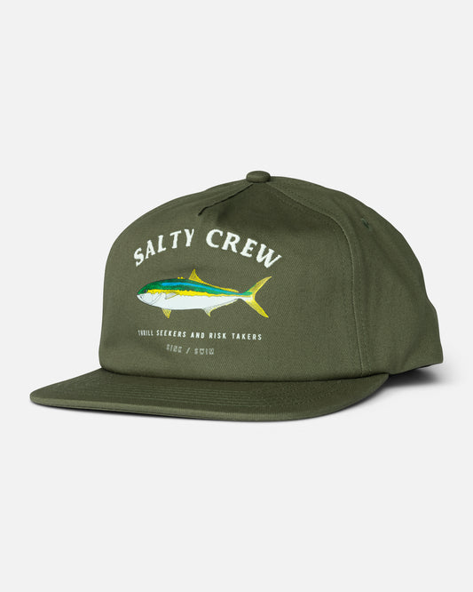Front view of the Seawater Snapback - Olive. 