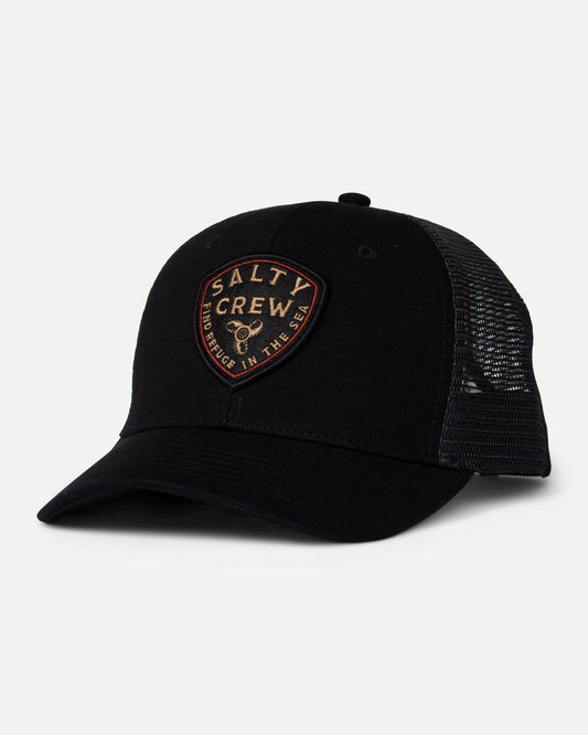 Front view of the Rotor Trucker Hat - Black. 