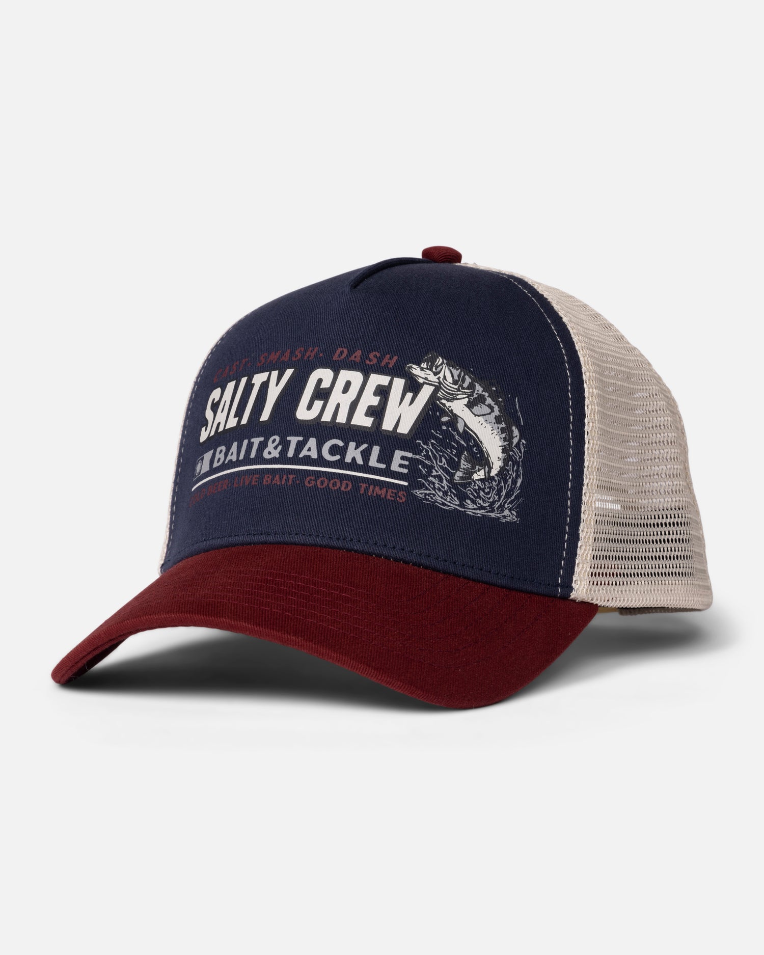 Front view of the Live Bait Trucker Hat - Navy. 