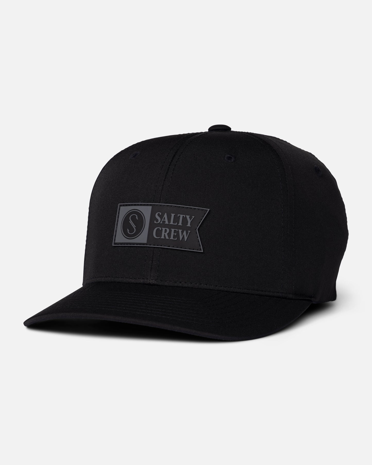 Front view of the Apex Flexfit 6 Panel - Black. 