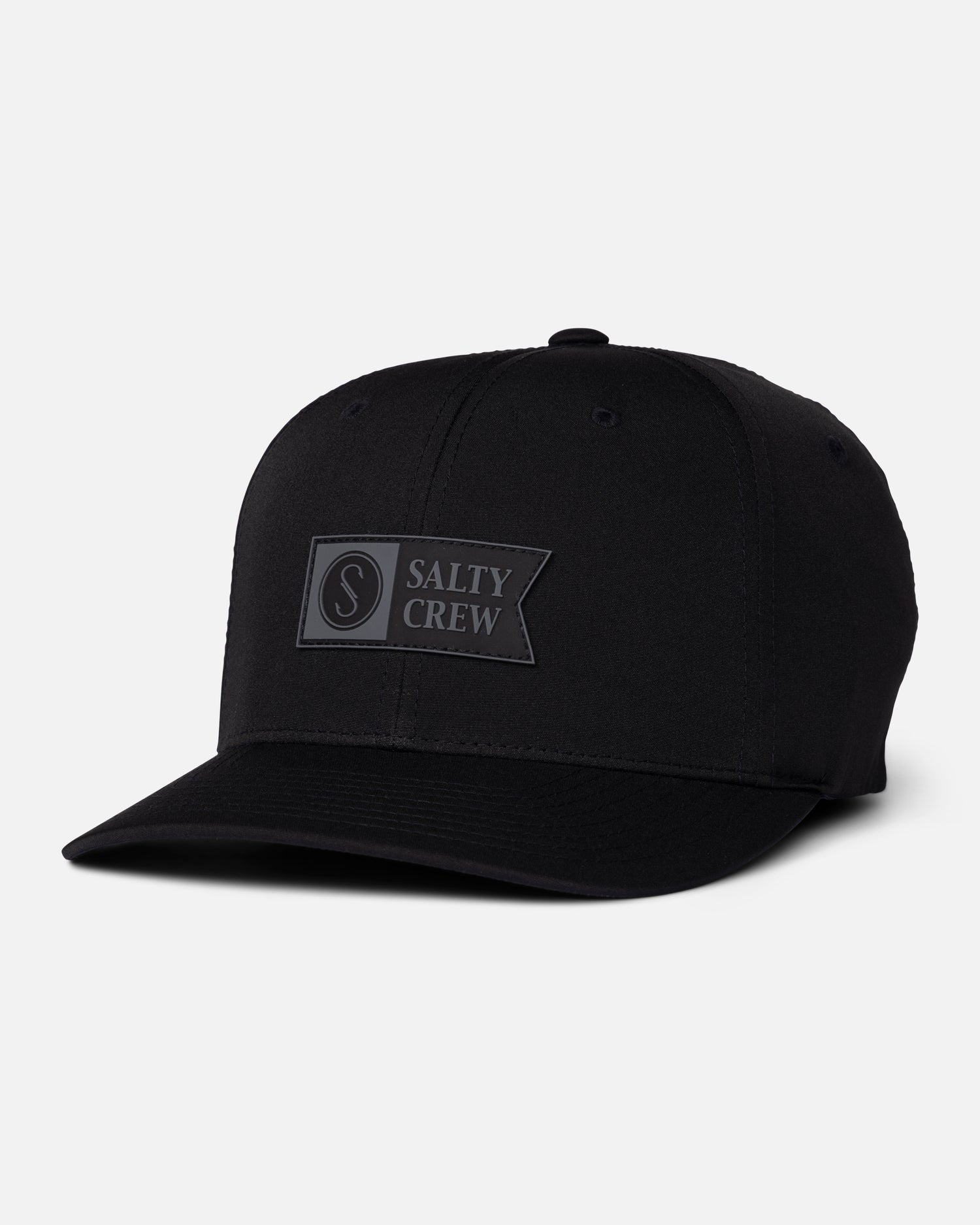 Front view of the Apex Flexfit 6 Panel - Black. 
