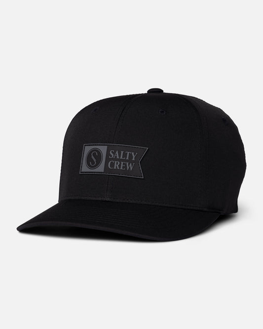 Front view of the Apex Flexfit 6 Panel - Black. 