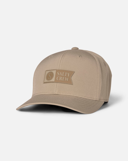 Front view of the Apex Flexfit 6 Panel - Khaki.