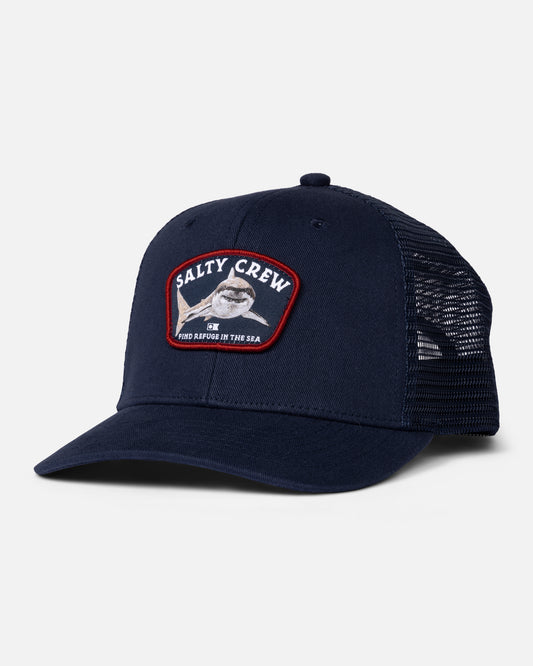 Front view of the Lurking Boys Trucker - Navy. 