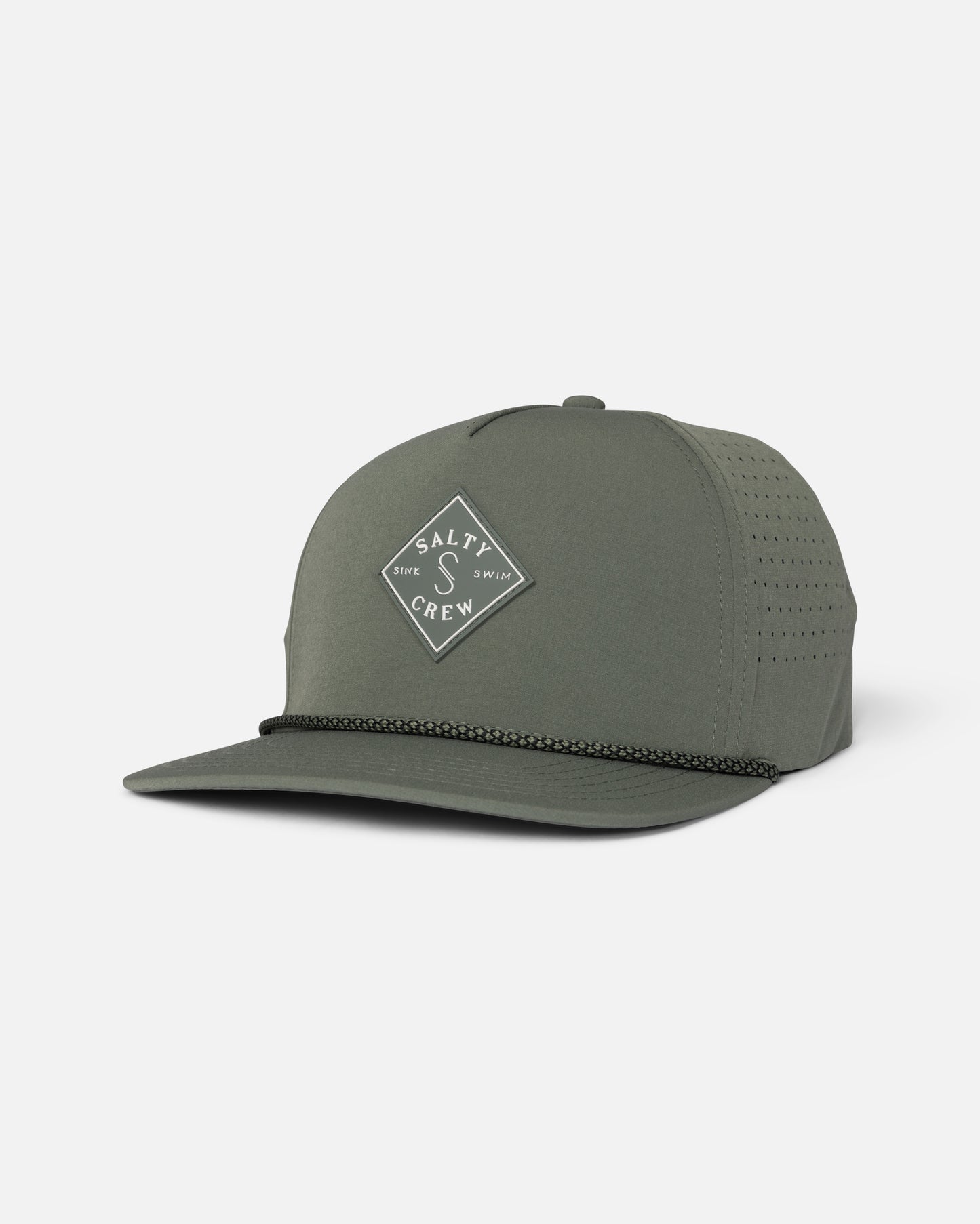 Front view of the Long Range Snapback - Washed Green. 