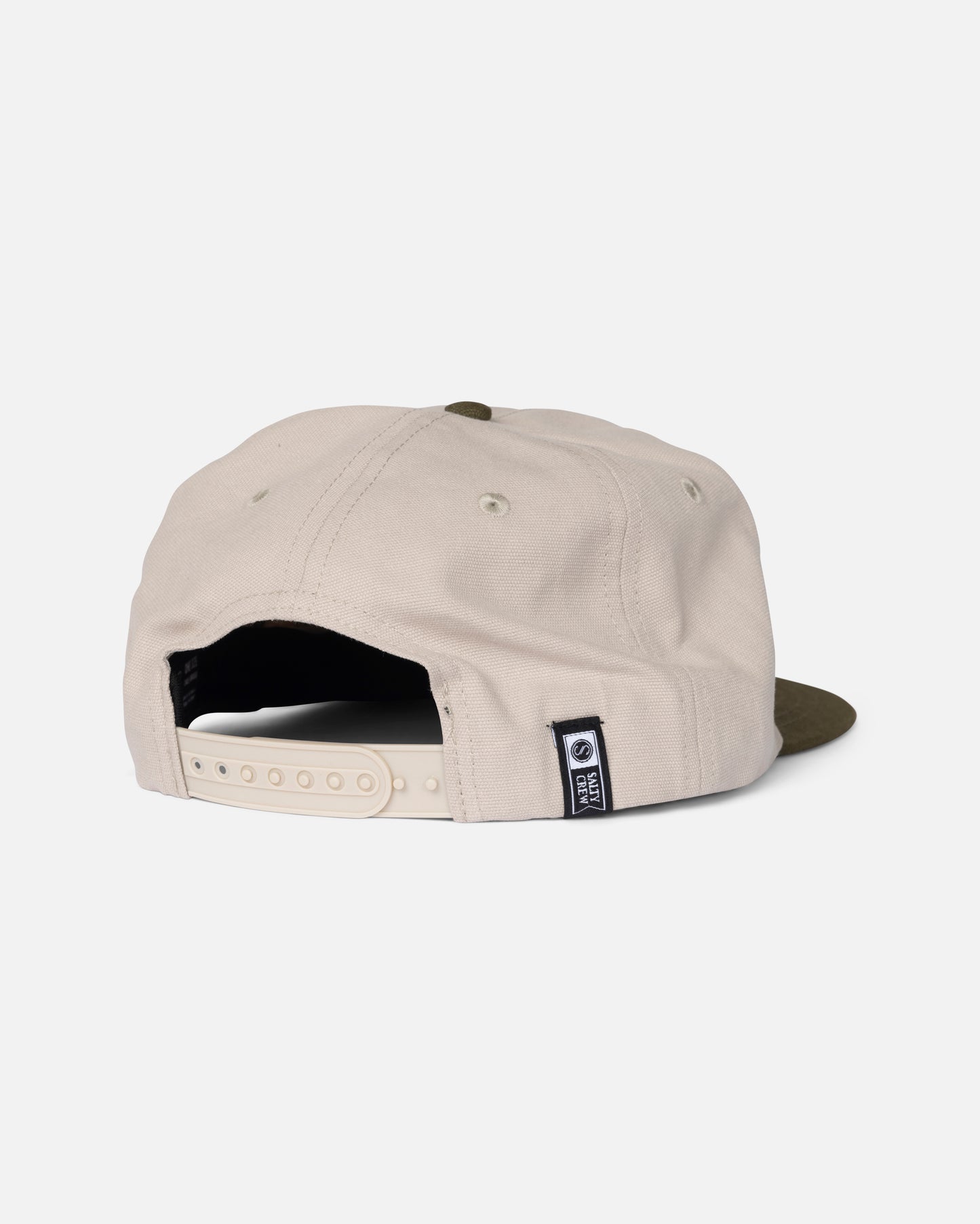Back view of the Coastal Snapback - Birch Olive. 
