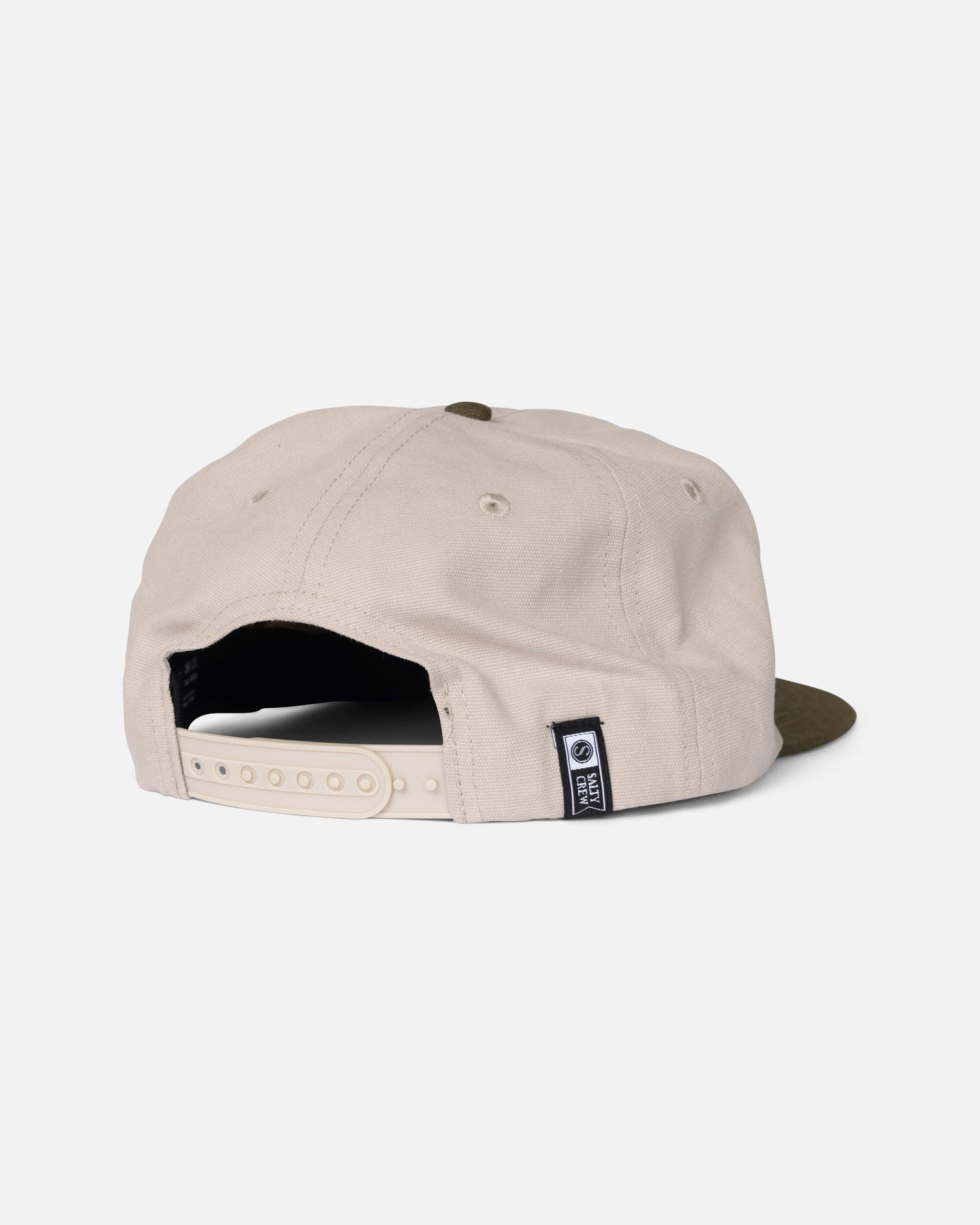 Back view of the Coastal Snapback - Birch Olive. 