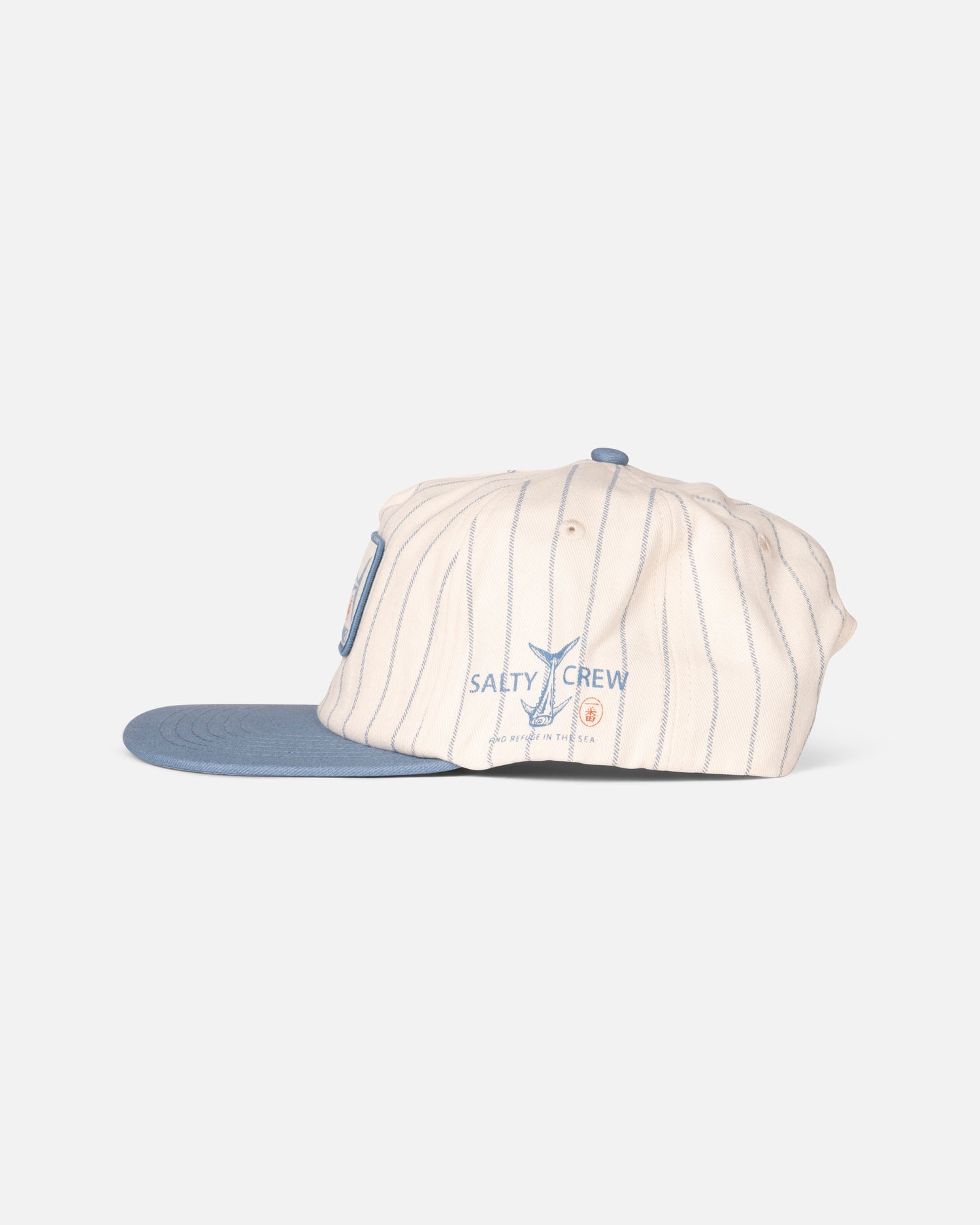 Profile view of the Fish Market Snapback - Off White/Slate. 