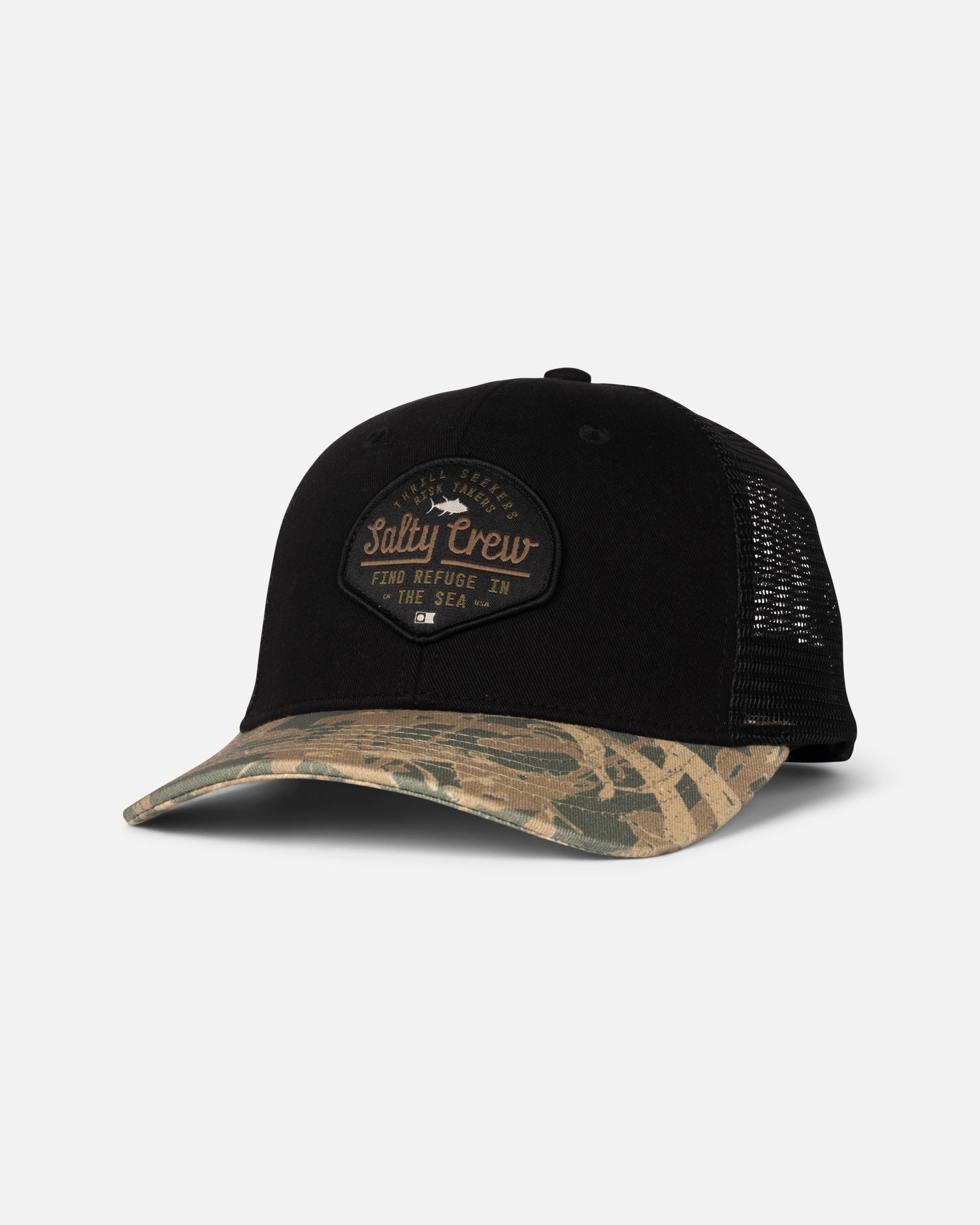 Front view of the Border Trucker - Black Camo. 