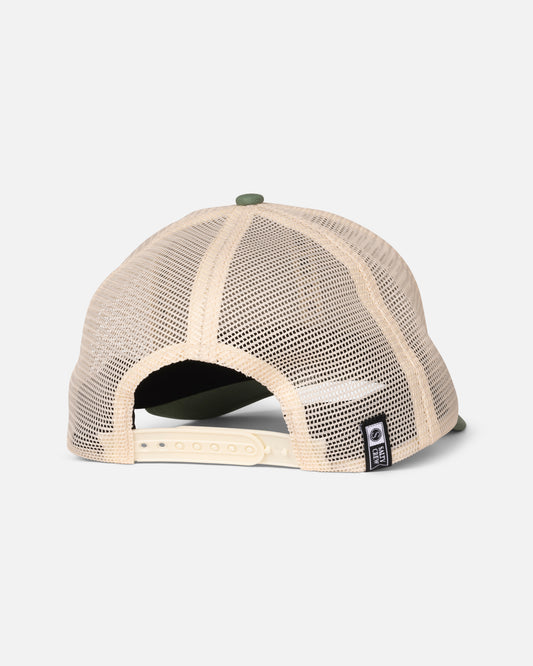 Back view of the Border Trucker - Off White/Mid Green. 