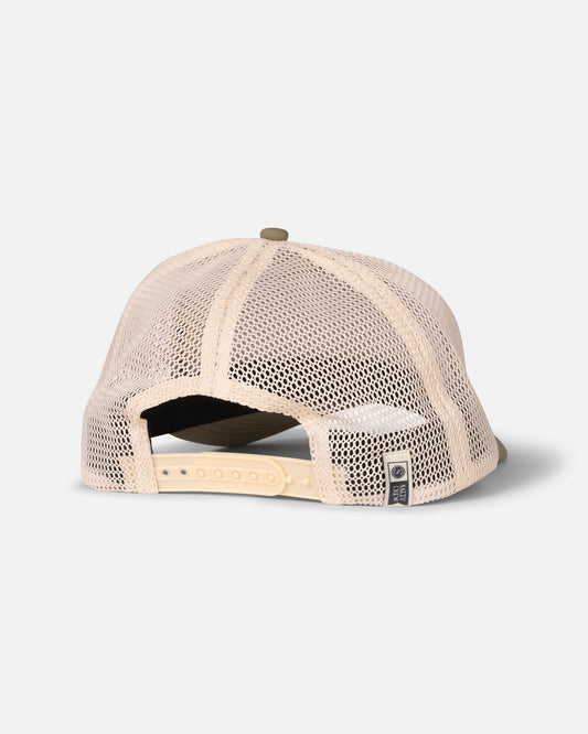 Back view of the Stamped Trucker - Off White/Fern. 