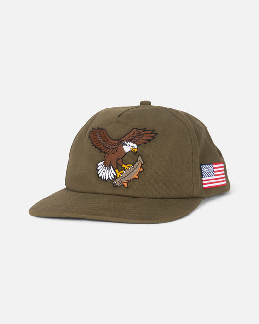 front view of America Soarin Snapback Hat - Olive