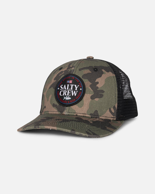 front view of America Legend Trucker Hat - Camo