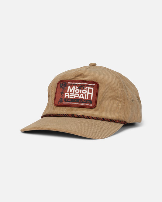 Front view of the Chop Shop Snapback - Khaki. 