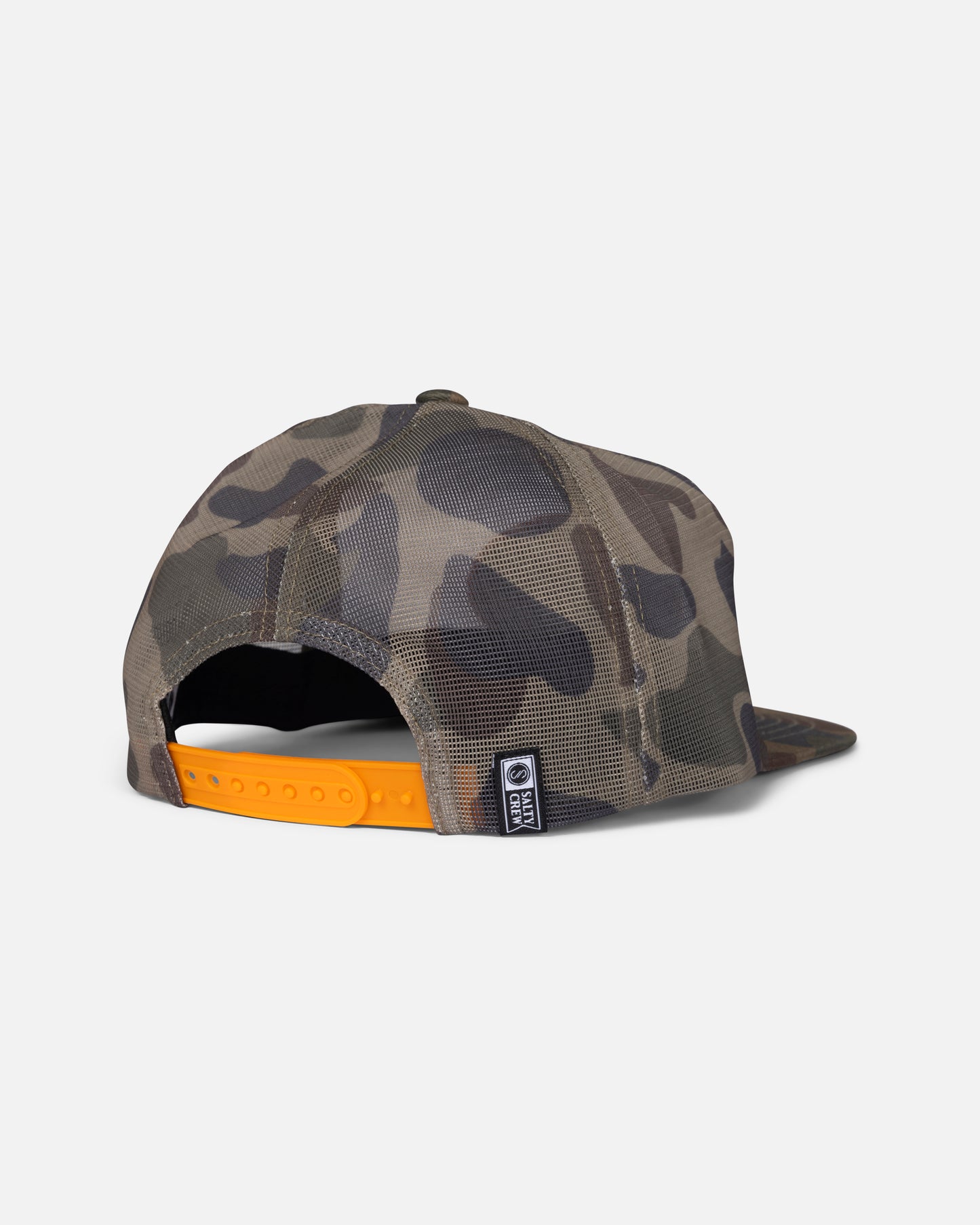 Back view of the Netting Mesh Trucker - Sand Camo. 