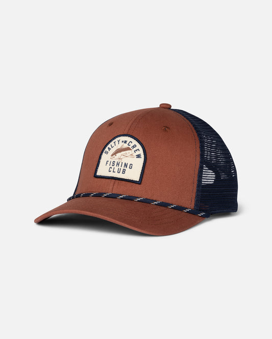 Front view of the Fishing Club Trucker - Russet. 