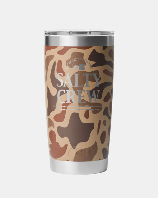 20 oz Yeti Salty Crew tumbler in Wetlands Camo with silver base and clear lid