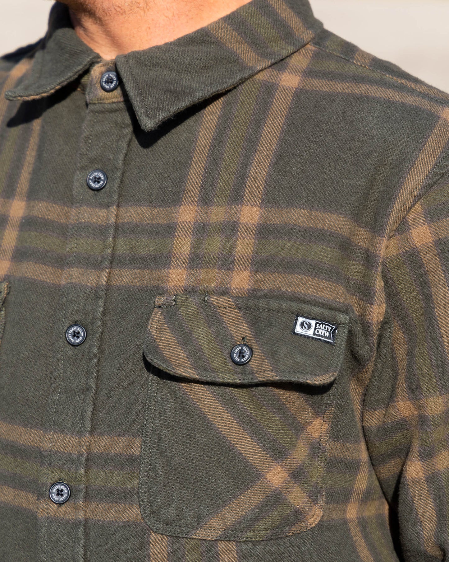 Detail photo of the Landfall Flannel - Olive. 