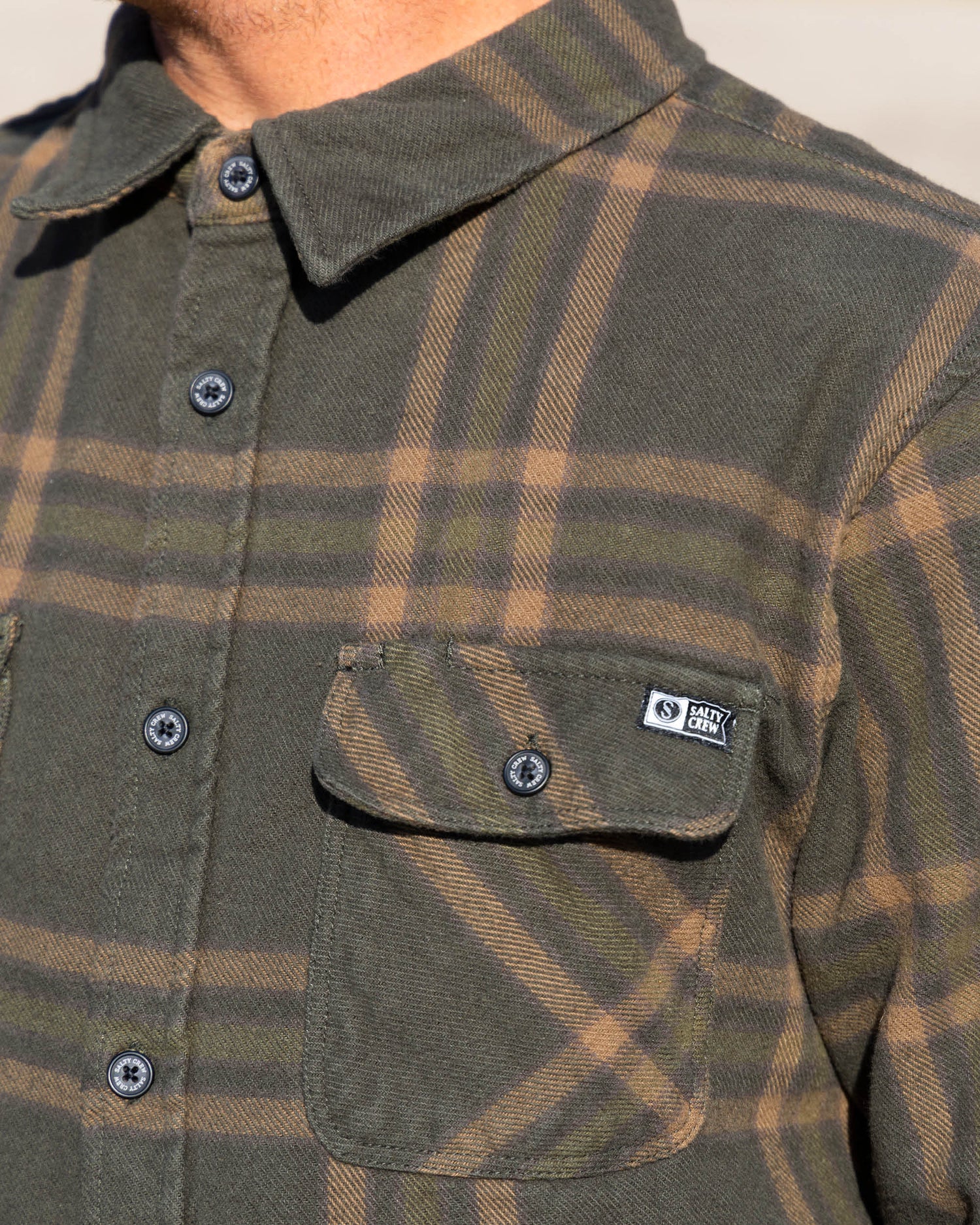Detail photo of the Landfall Flannel - Olive. 