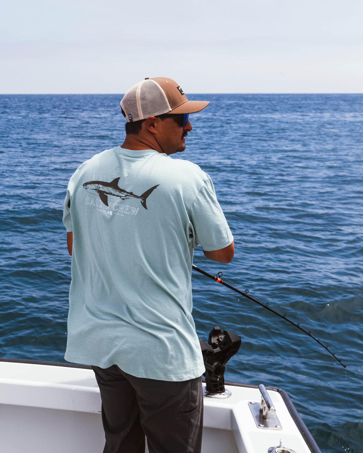 Lifestyle shot of the Bruce Premium Tee - Mackerel. 