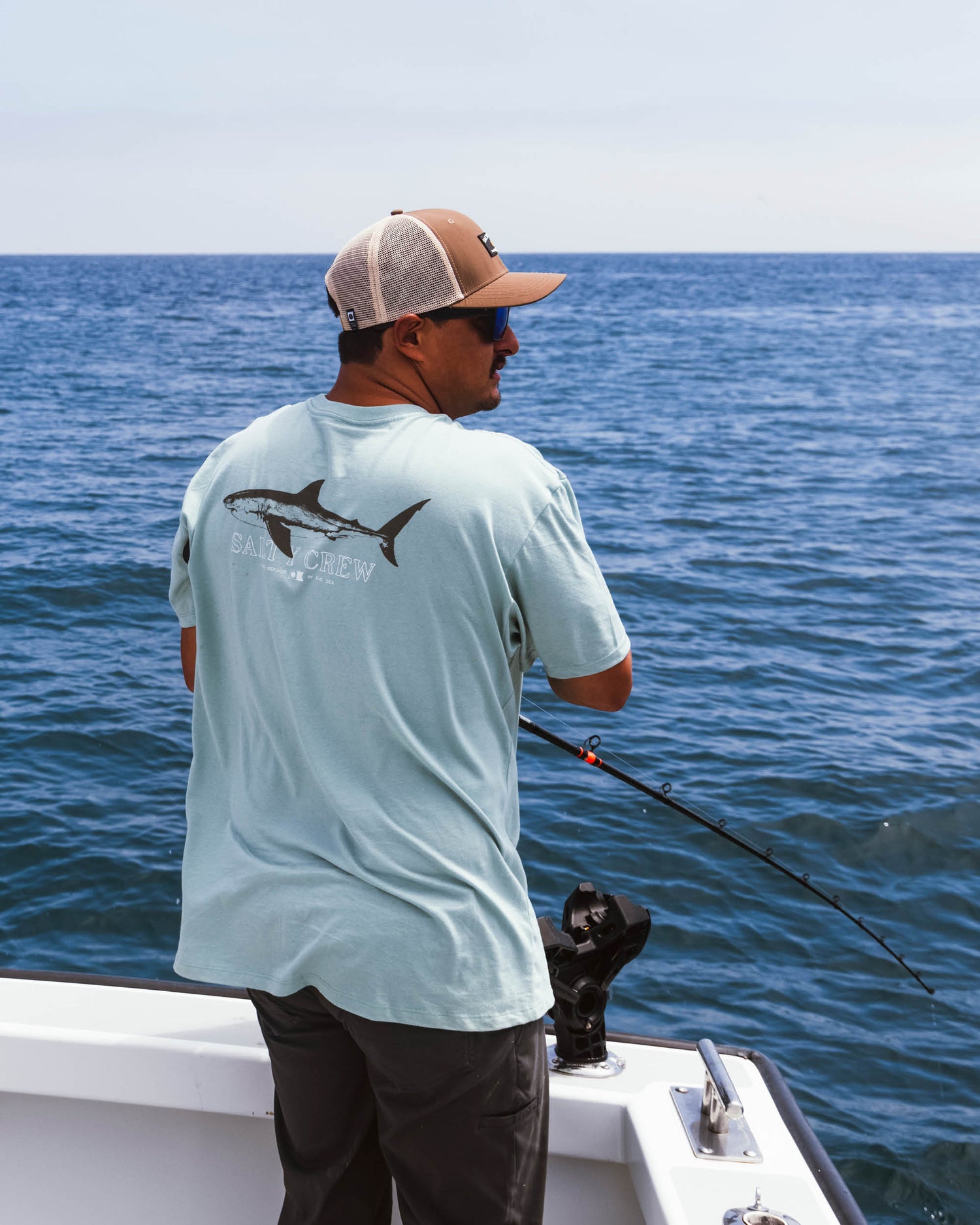Lifestyle shot of the Bruce Premium Tee - Mackerel. 