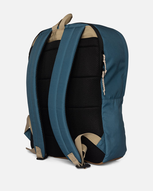 Angled back view of the Alpha Print Backpack - Hydro. 