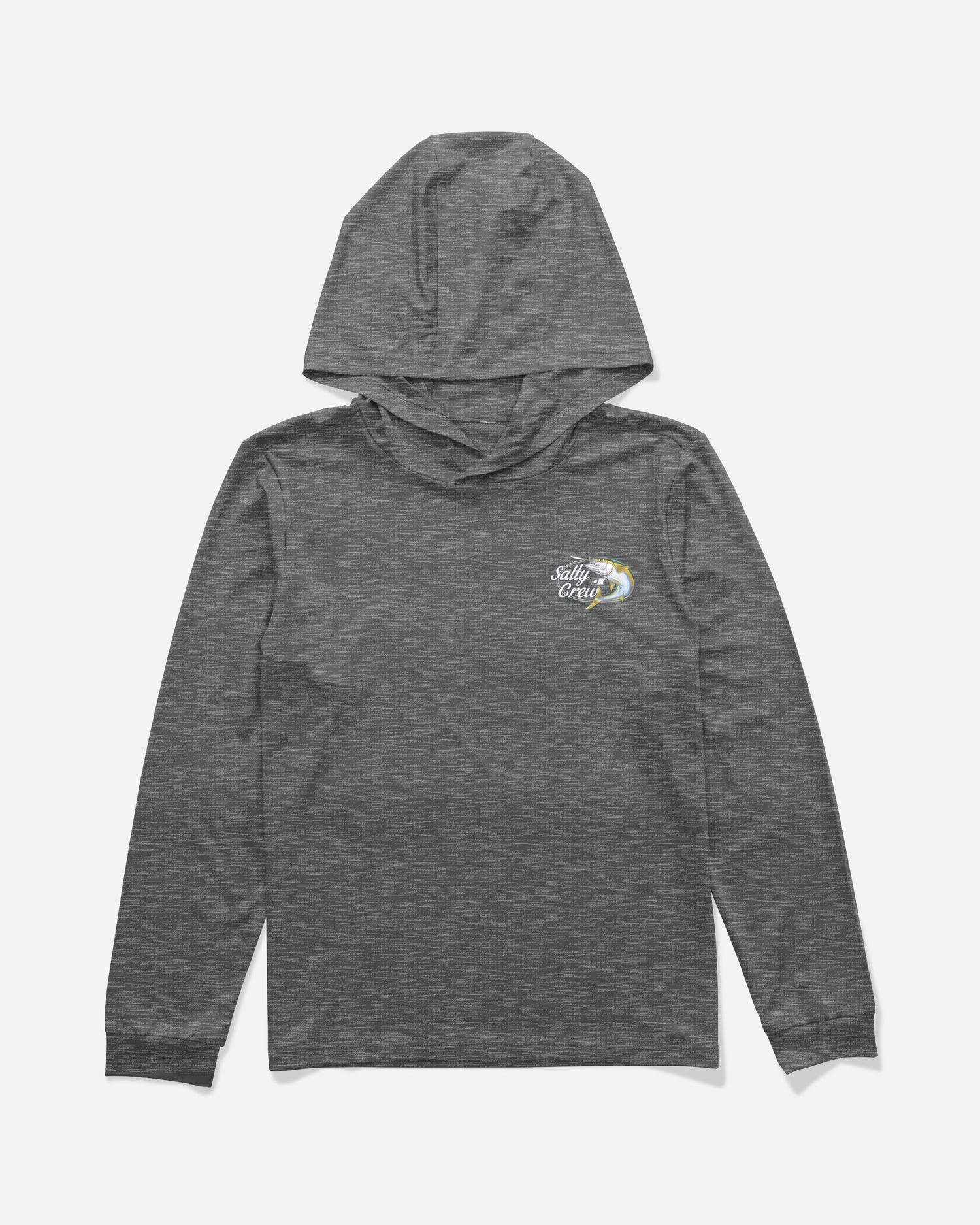 Back view of the Yellow Tailed Boys Hood Sunshirt - Charcoal Heather. 