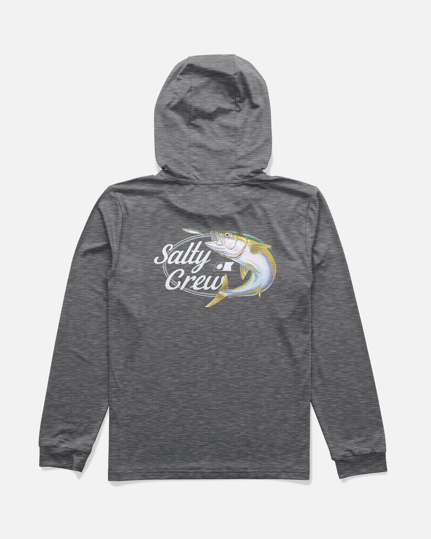 Front view of the Yellow Tailed Boys Hood Sunshirt - Charcoal Heather. 