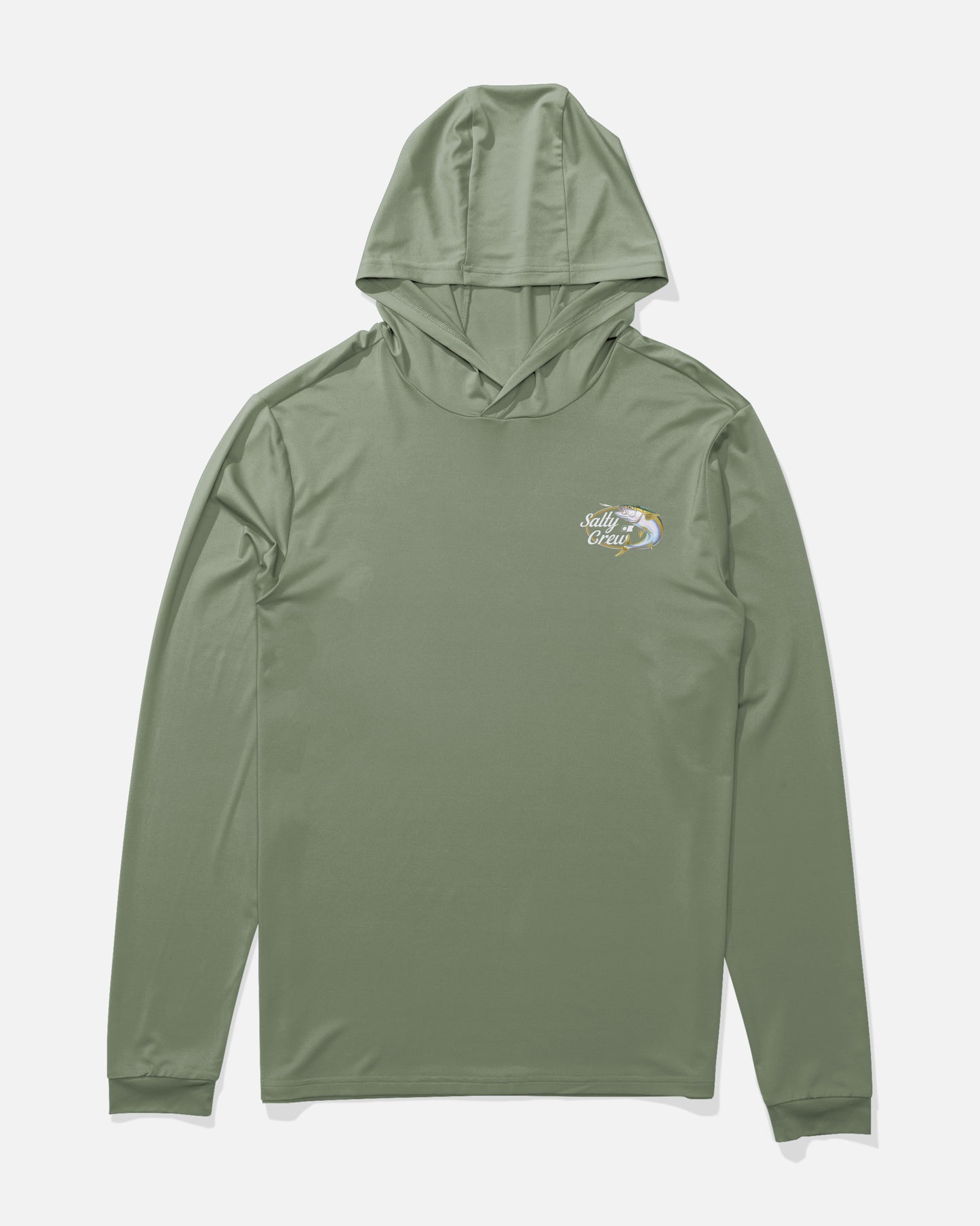 Front view of the Yellow Tailed Hood Sunshirt - Agave. 