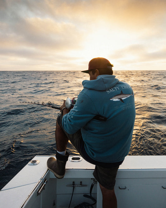 Lifestyle shot of the Bruce Fleece Hoodie - Slate. 