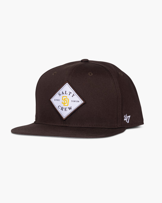 front view of Salty Crew x Padres x 47 Brown Structured Snapback