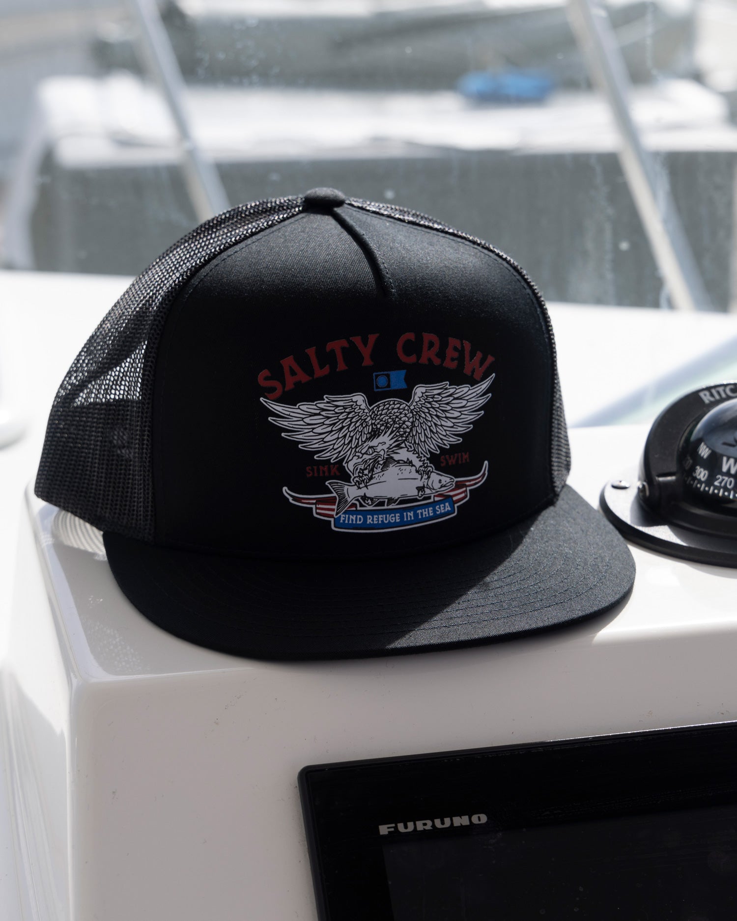 Lifestyle shot of the Fly Over Trucker - Black. 