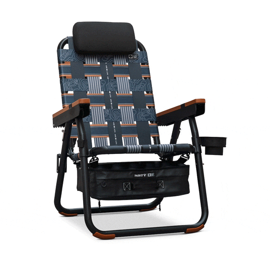 Gif image of the Parkit x Salty Crew Eclipse Recliner Chair. 