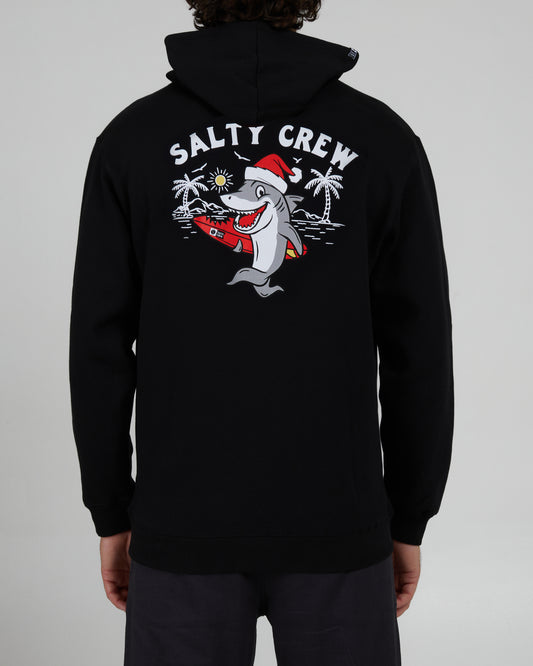 back view of Santa Shark Black Hood Fleece