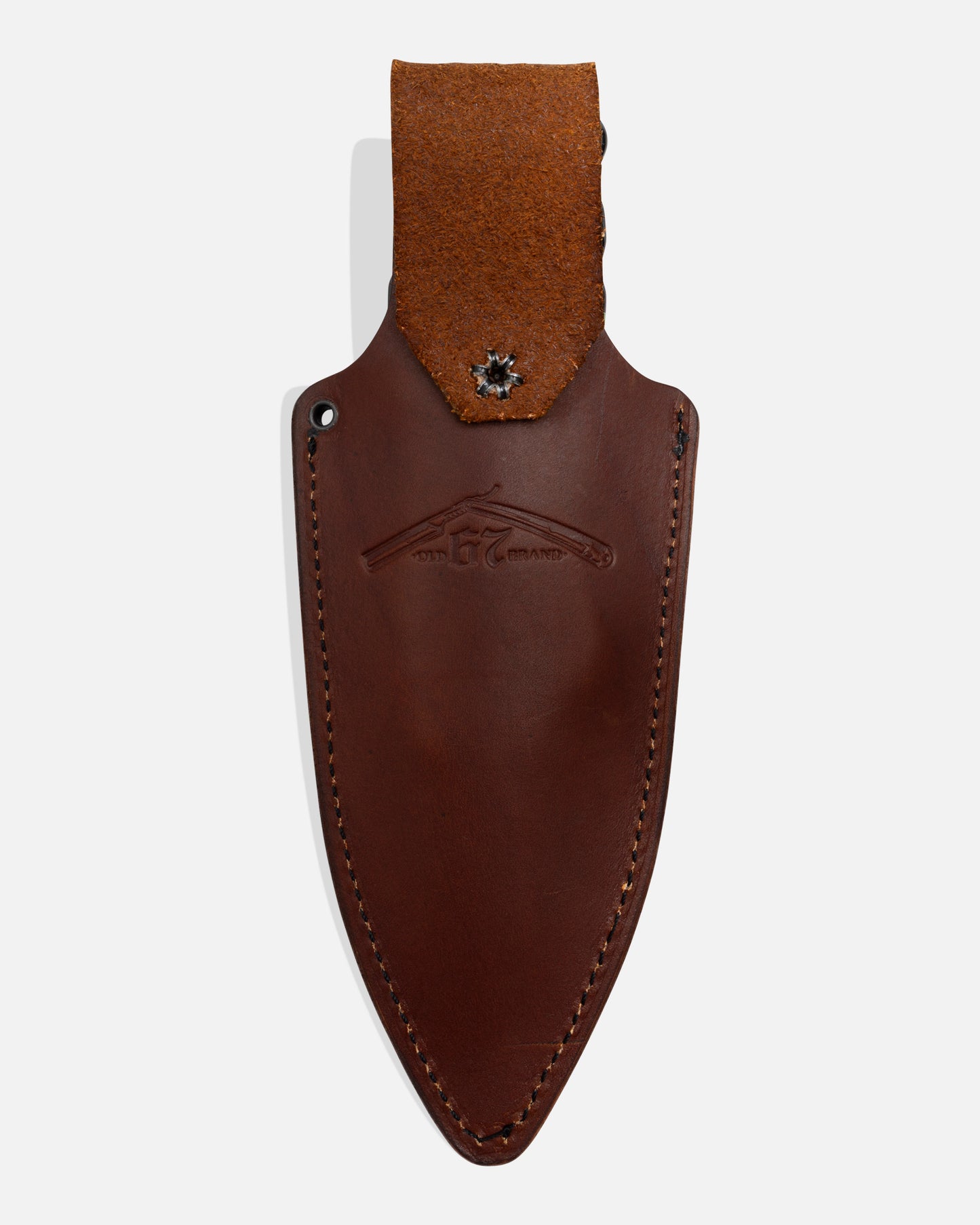 The Salty Crew Old 67 x Salty Crew Plier Holster is handcrafted from premium veg tan leather with visible stitching, a snap belt loop, and front stamped logo. Designed to securely hold your pliers or similar tools.