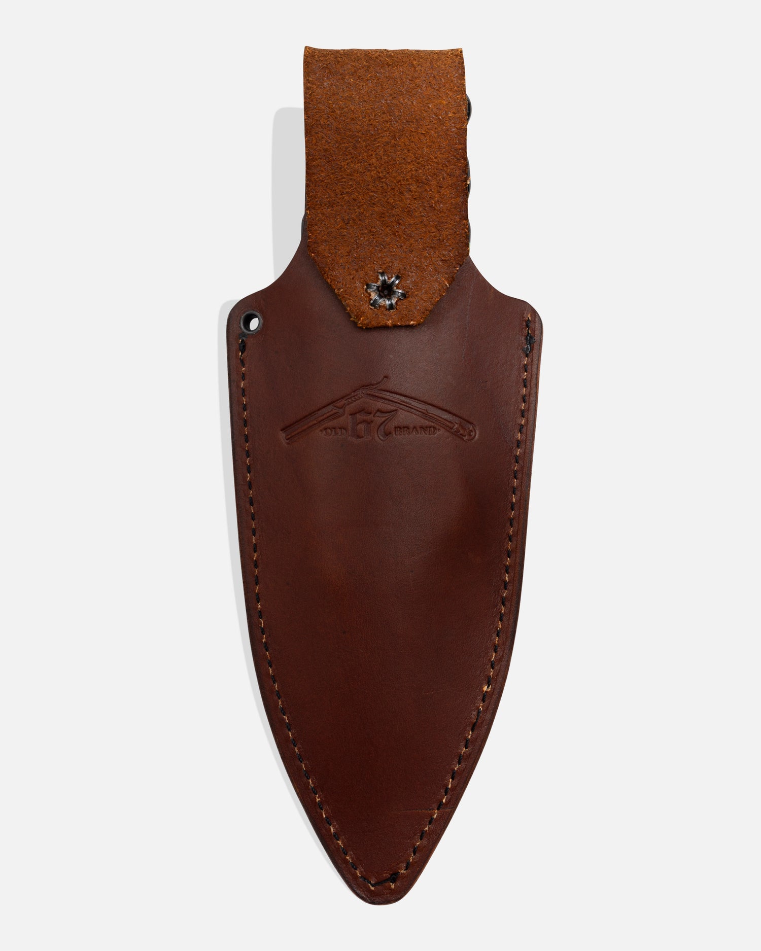 The Salty Crew Old 67 x Salty Crew Plier Holster is handcrafted from premium veg tan leather with visible stitching, a snap belt loop, and front stamped logo. Designed to securely hold your pliers or similar tools.