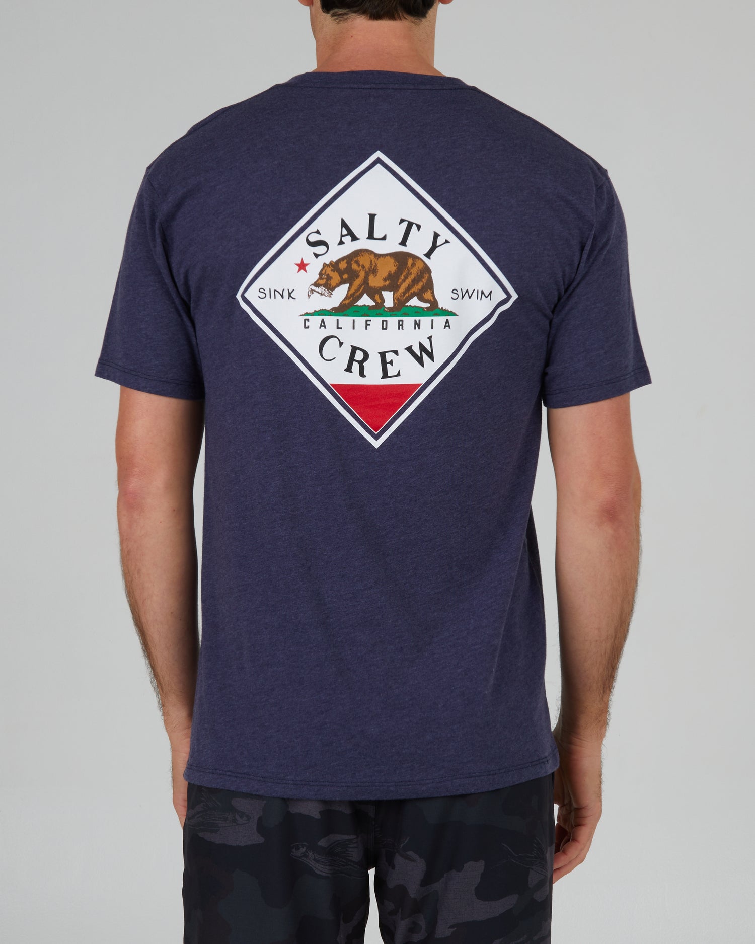 On body back of the Tippet Cali Navy Heather S/S Premium Tee
