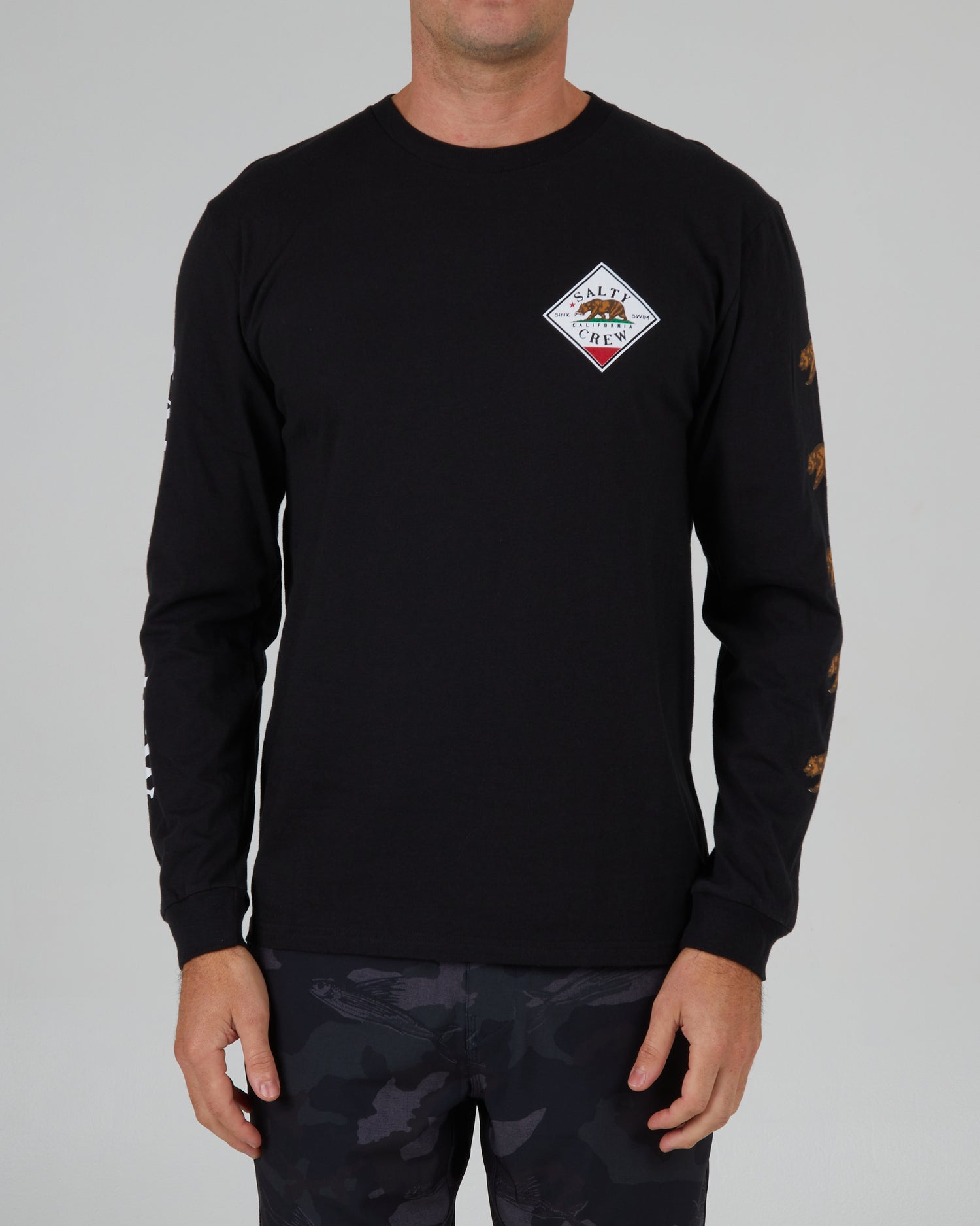 On body front of the Tippet Cali Black L/S Premium Tee