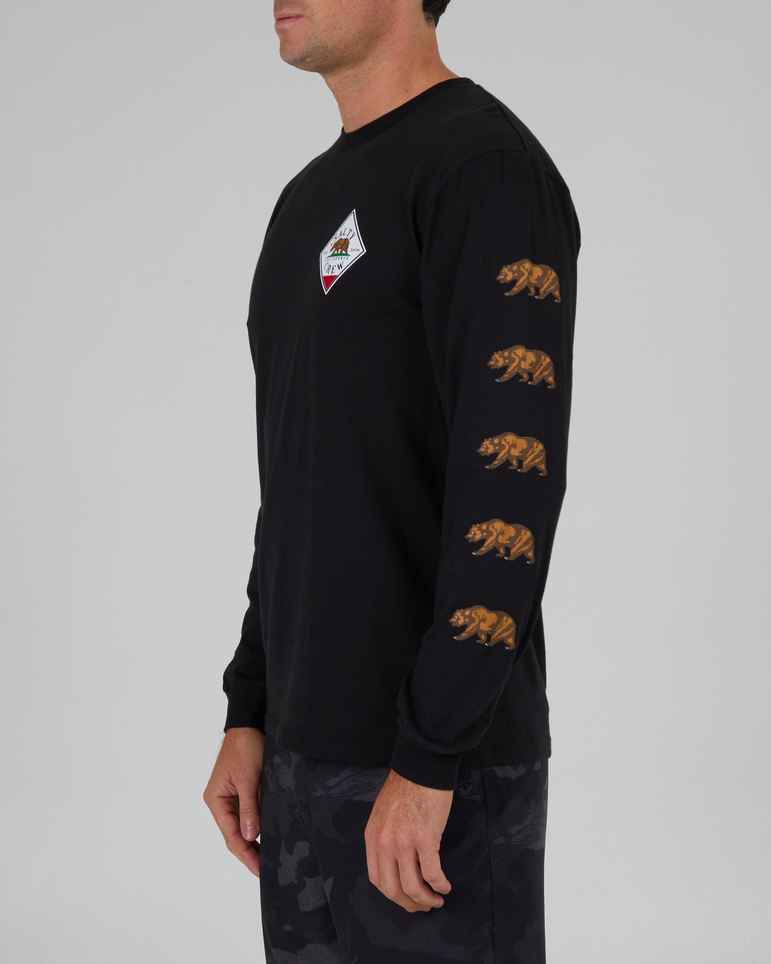 On body front angle of the Tippet Cali Black L/S Premium Tee