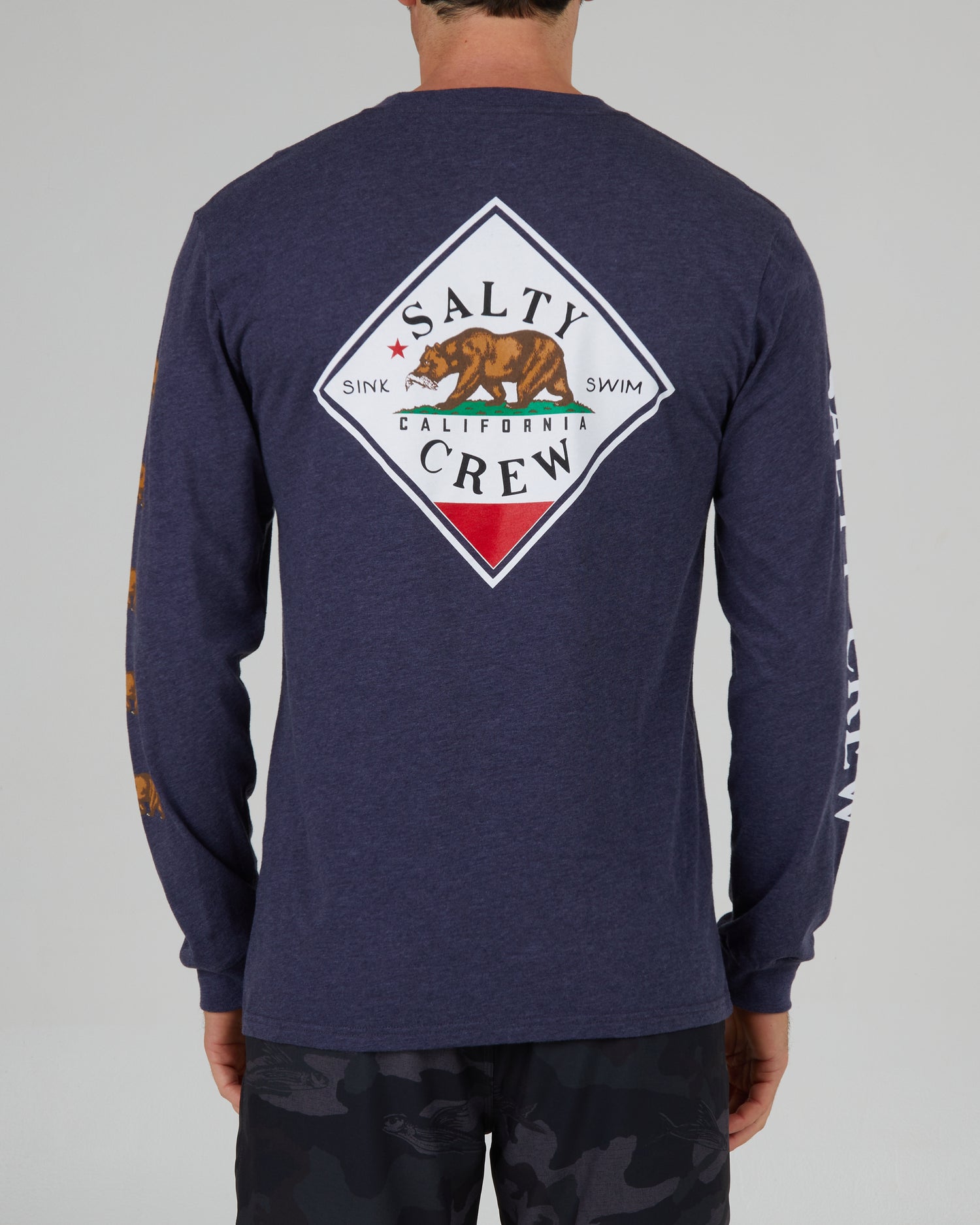 On body back of the Tippet Cali Navy Heather L/S Premium Tee