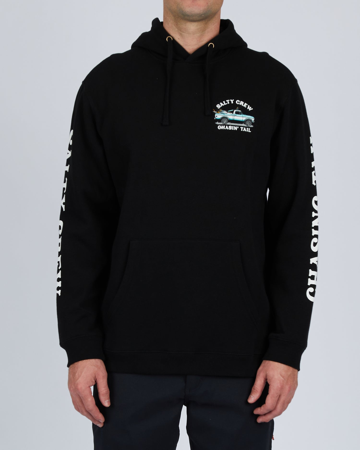 front view of Off Road Black Hood Fleece