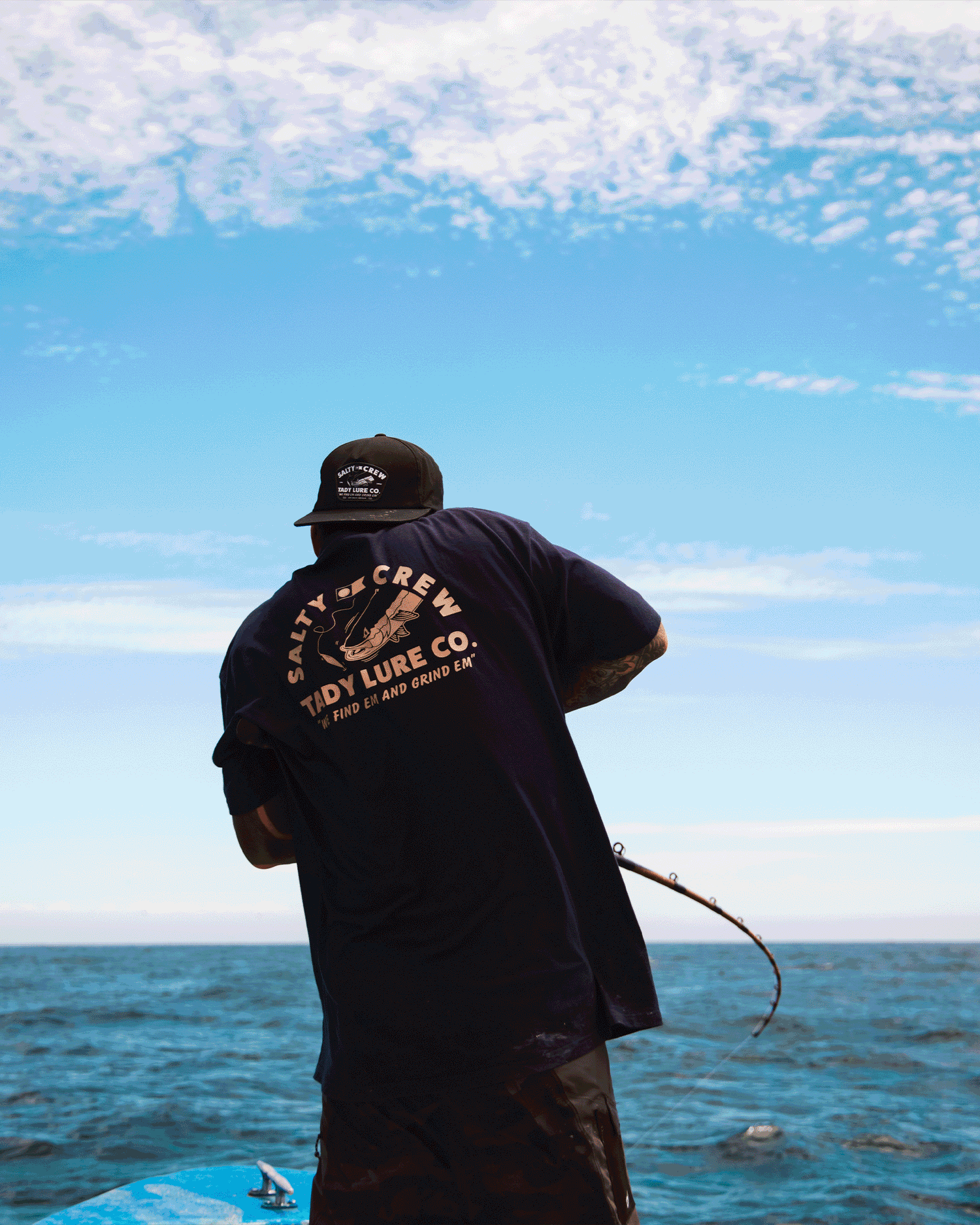 Lifestyle shots of the SC X Tady Lure Jig Set - Detroit Diesel Green. 