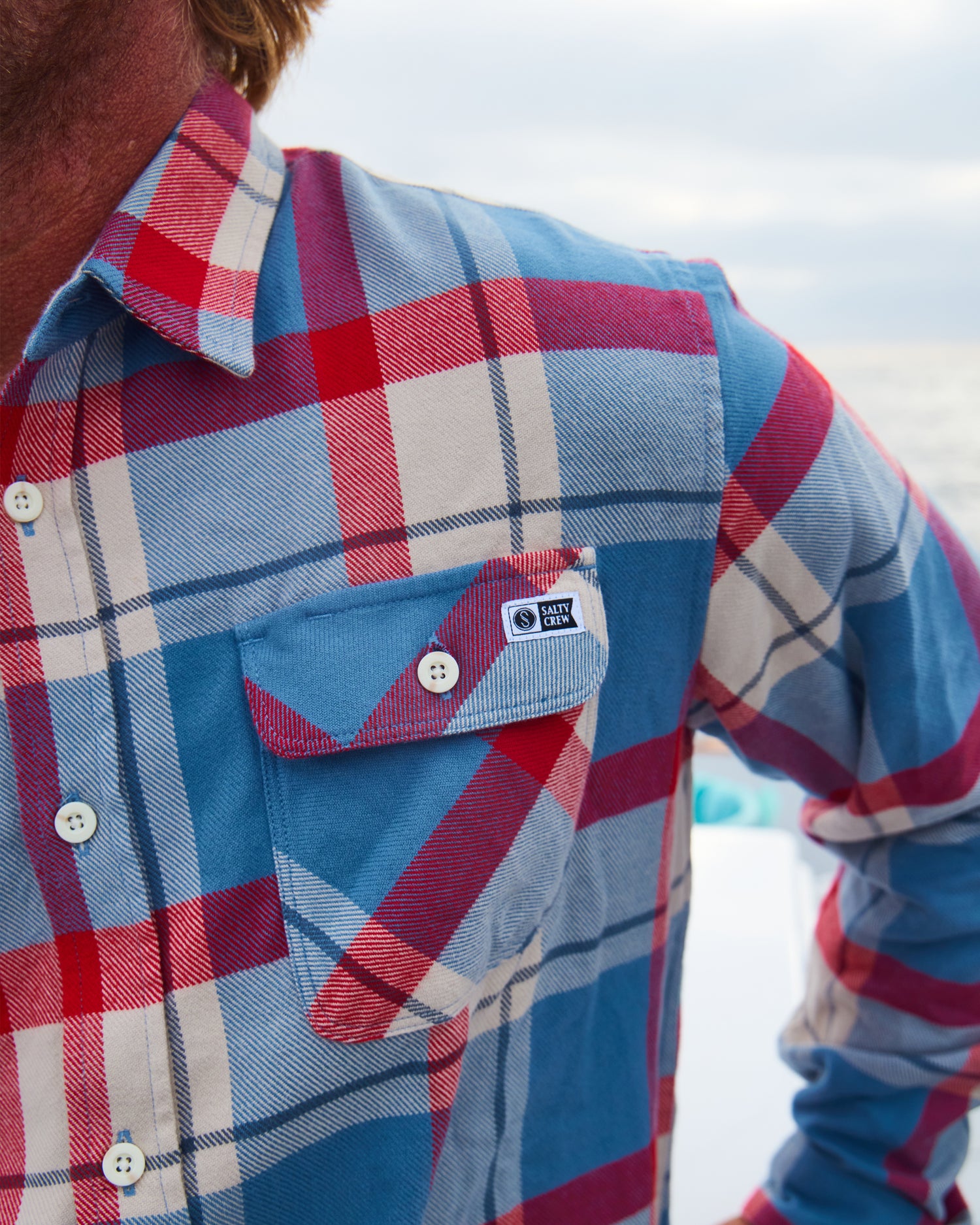 close up shot of the Dawn Patrol Slate Flannel 