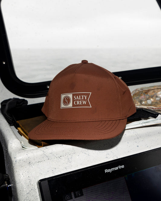 Product shot of the Apex Snapback - Friar Brown. 