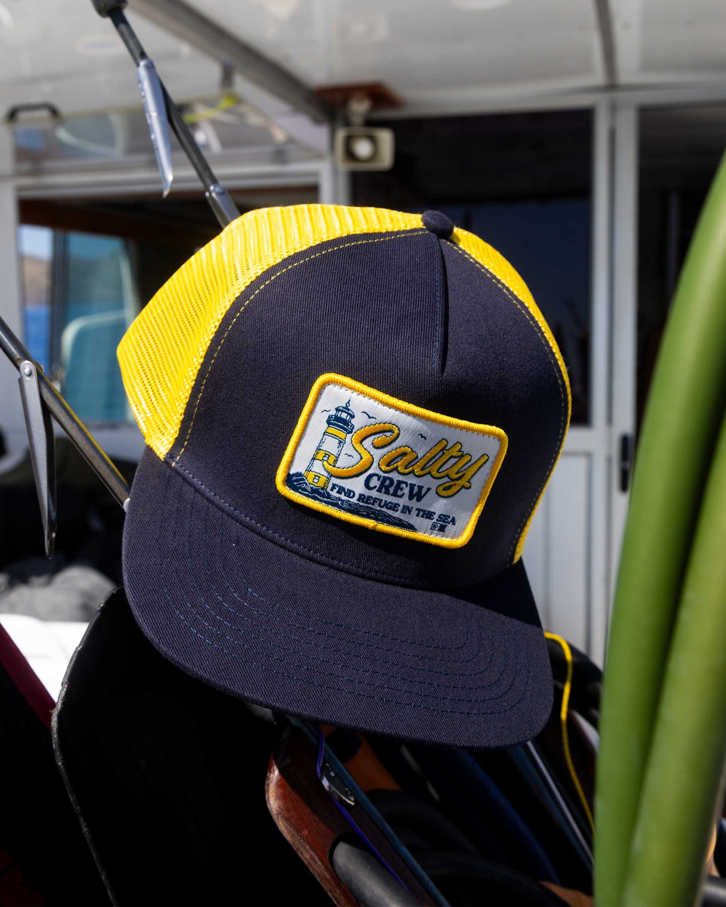 Ashore Trucker Hat - Navy Gold