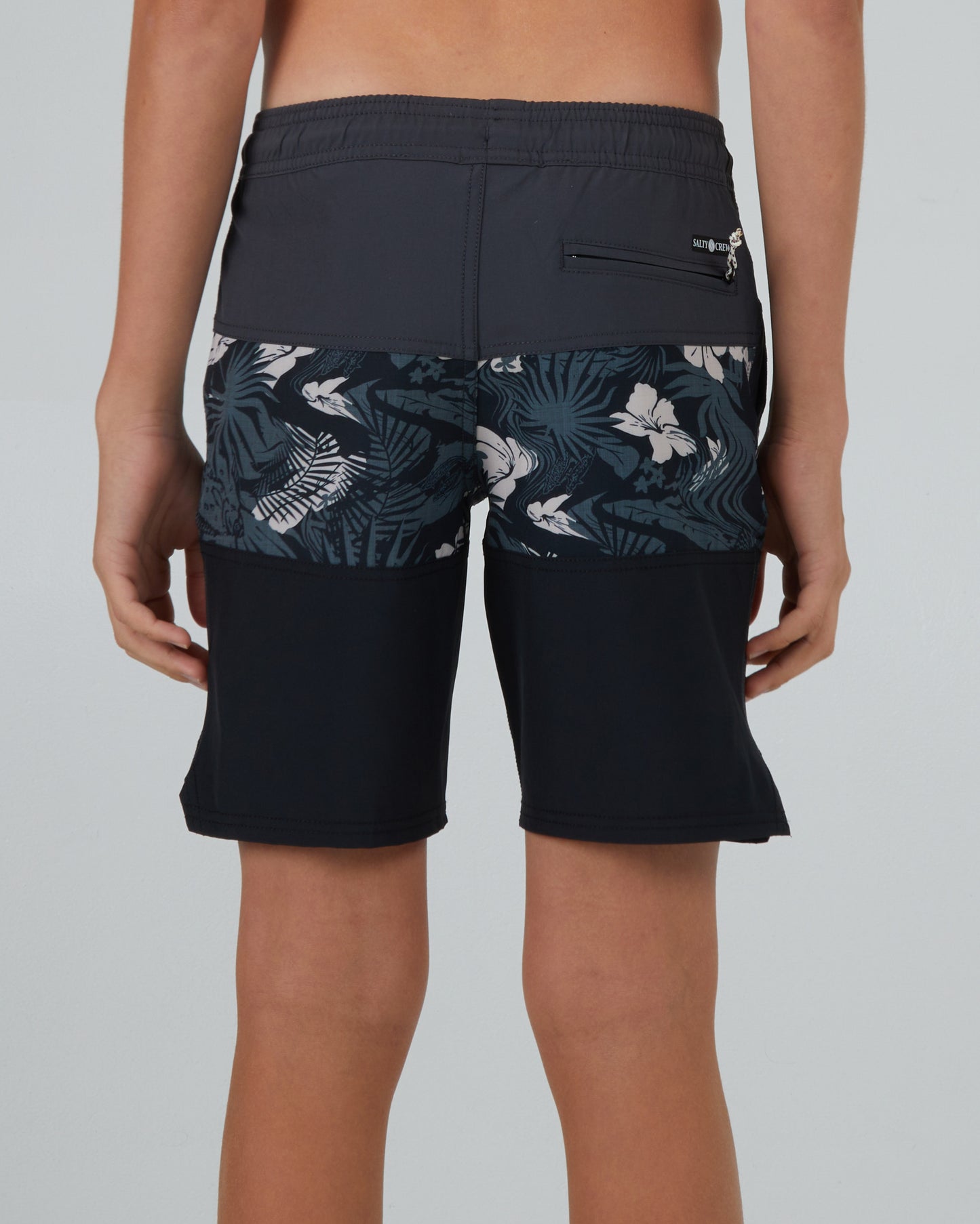 back view of Beacons 2 Boys Charcoal Elastic Boardshort