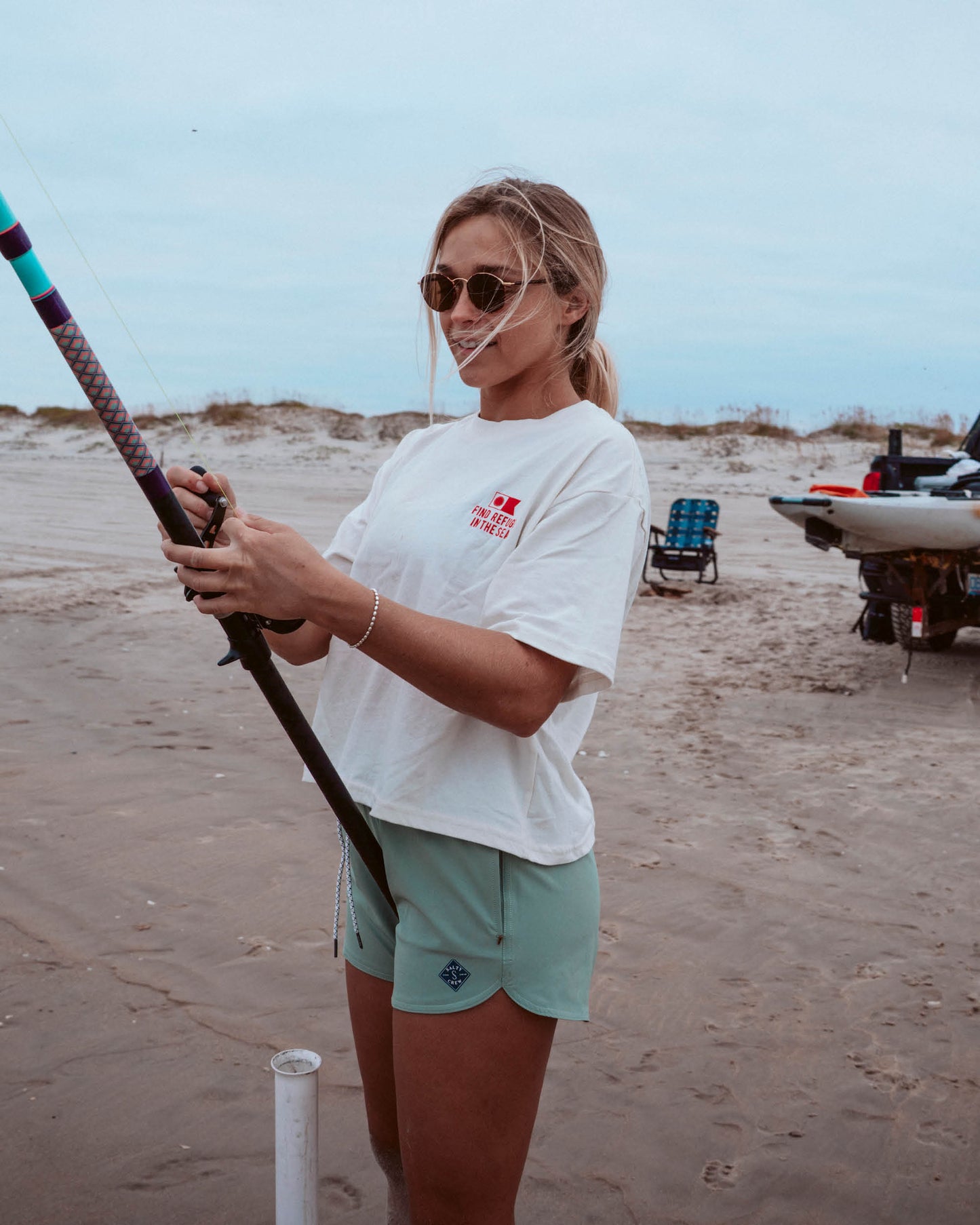 Lifestyle shot of the Beacons Short - Green Bay. 