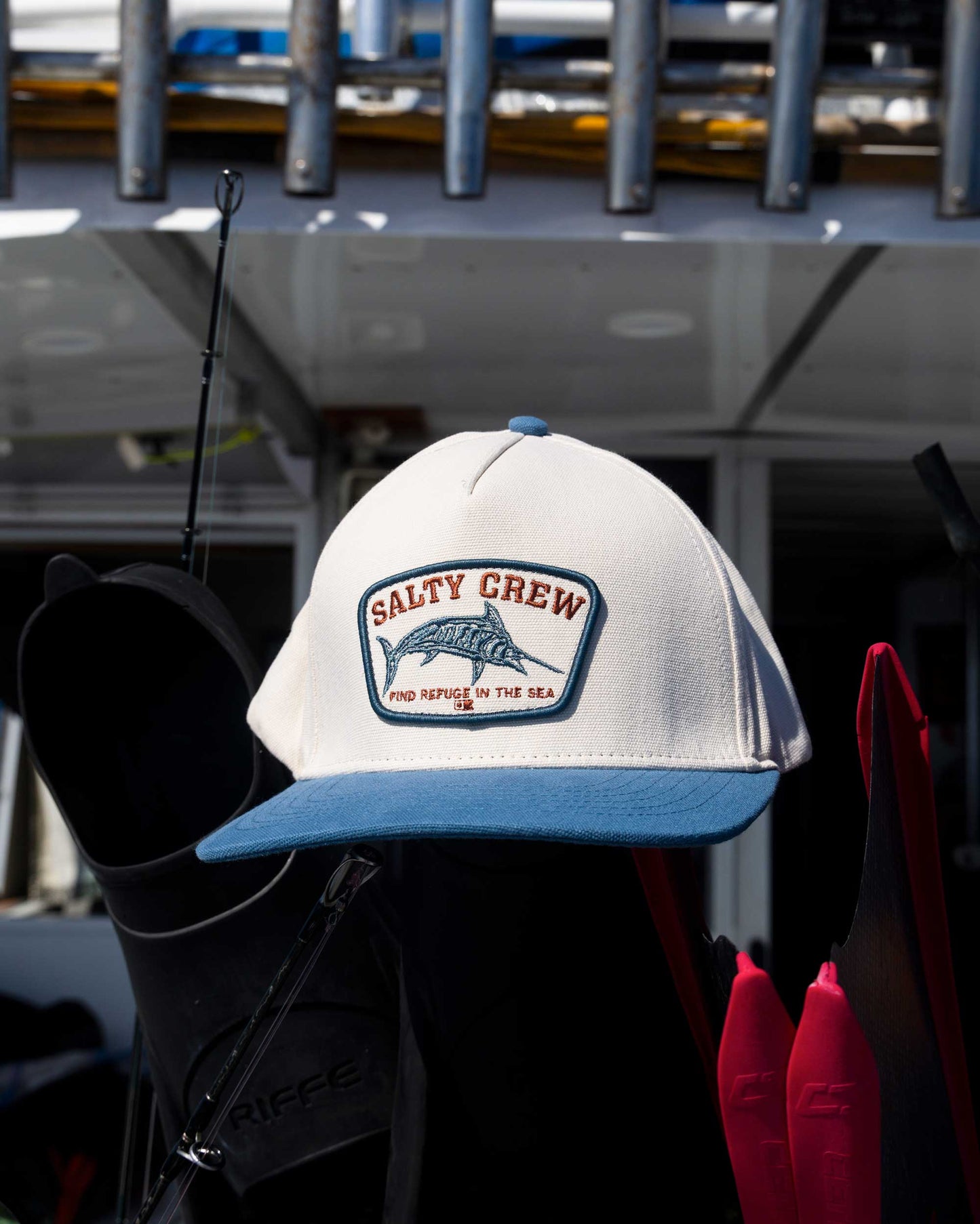 Billfisher 5 Panel Hat - Off White Pilot Blue