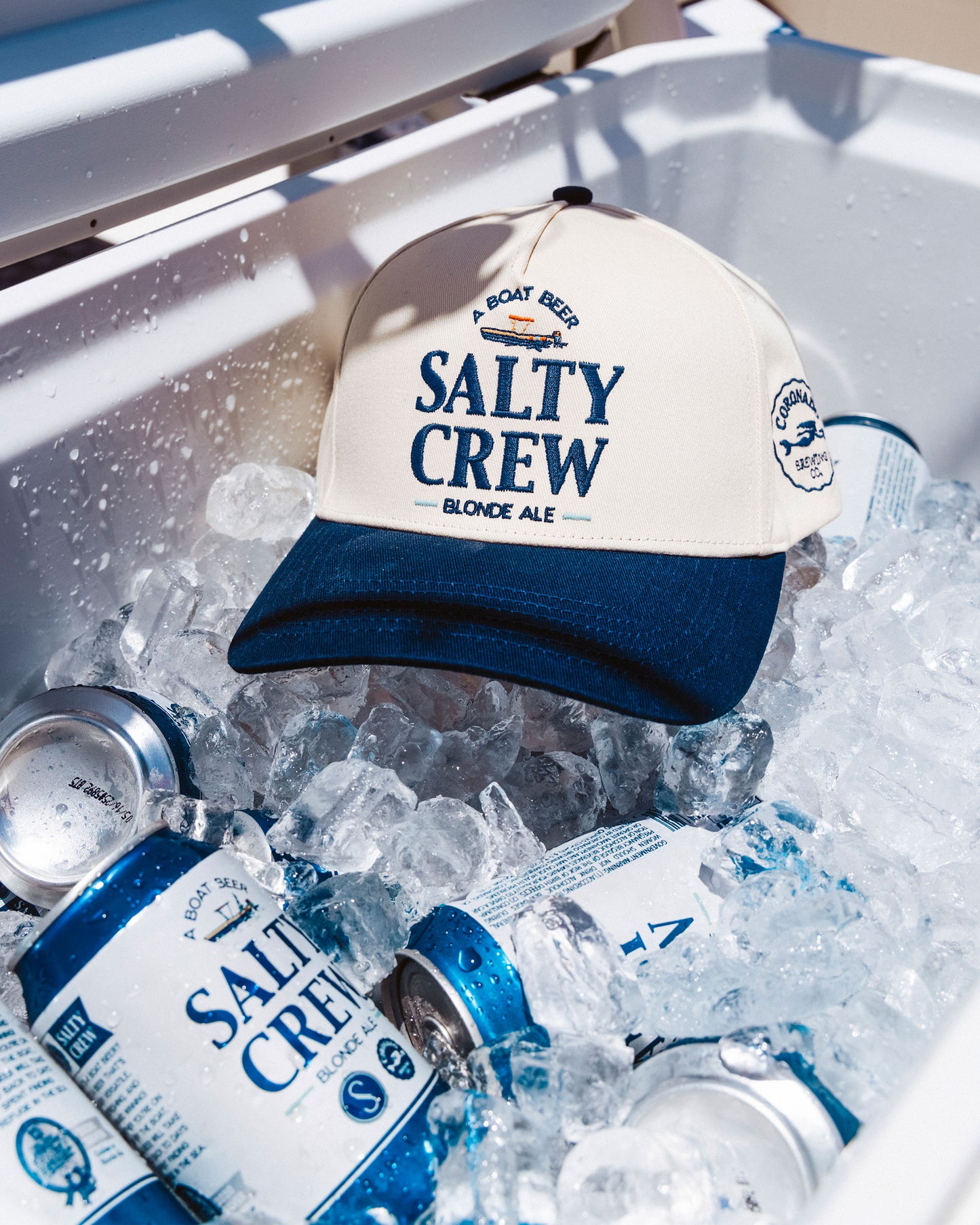 Salty Brew 5 Panel Hat - Off White/Navy