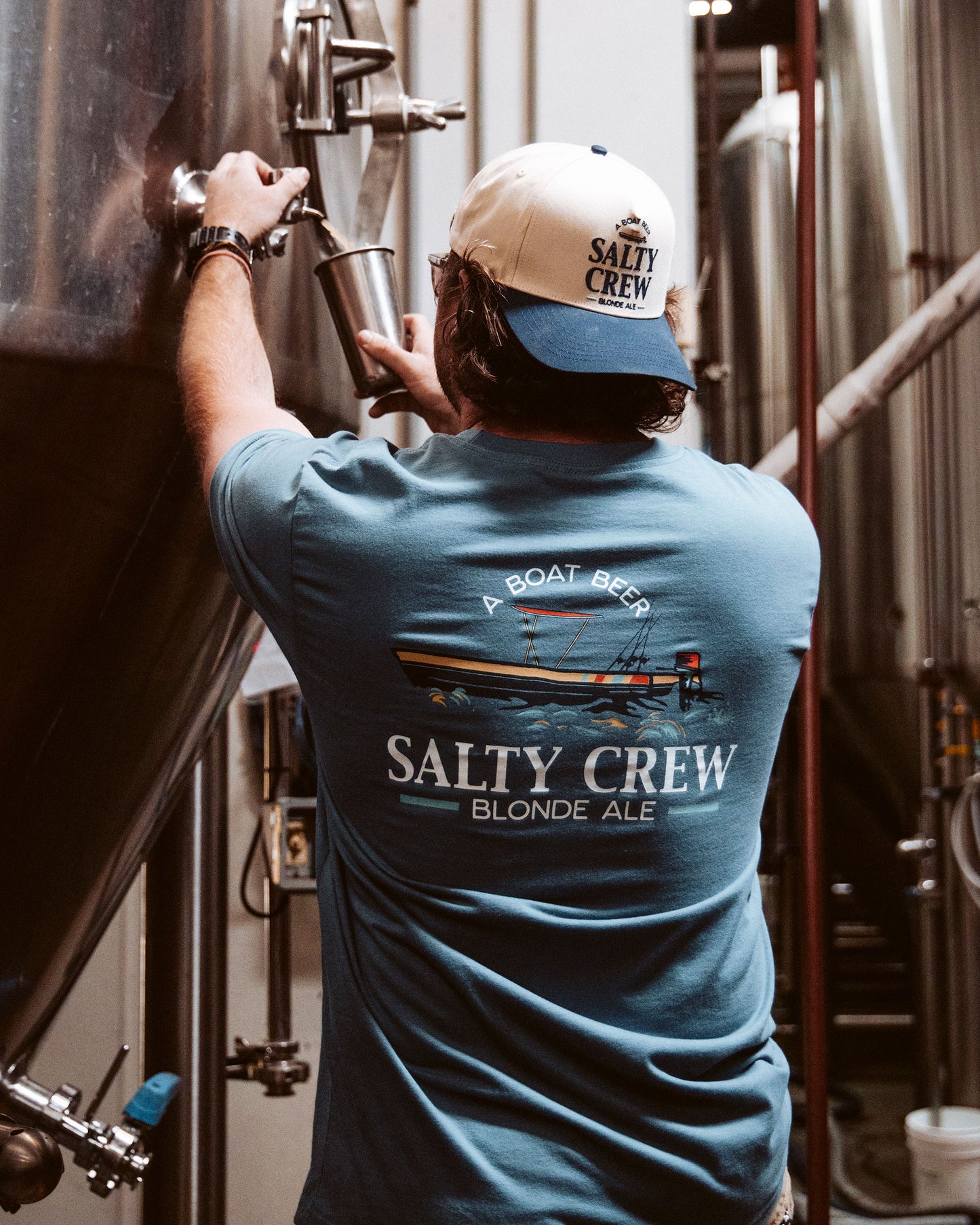 Salty Brew 5 Panel Hat - Off White/Navy